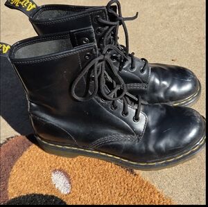 Dr. Martens 1460 Black Leather Boots with Yellow Stitching